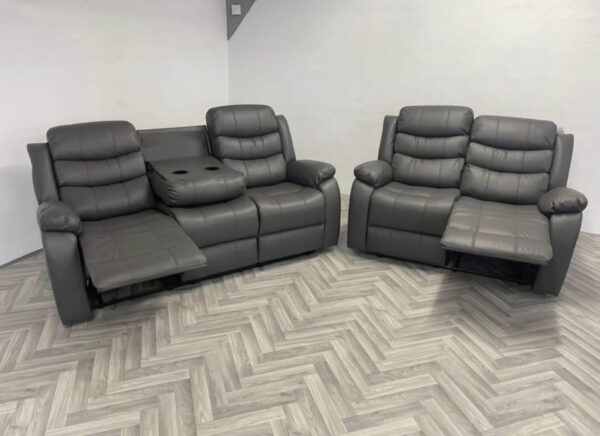 3+2 Roma Leather Recliner with Cupholders (Grey)